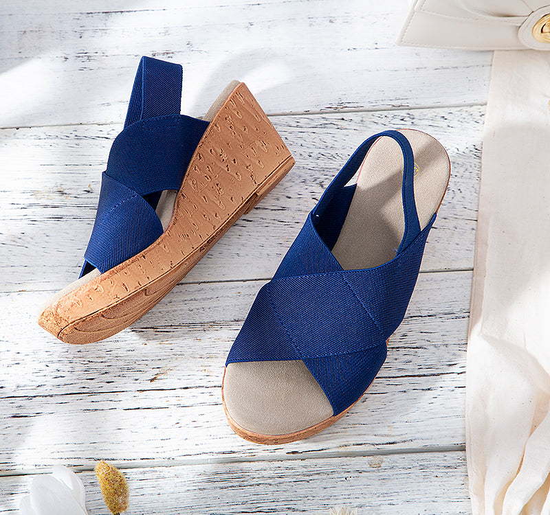 Navy Blue Platform Cork Wedge